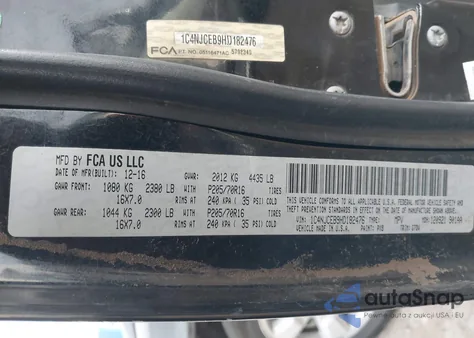 2017 Jeep Compass Latitude Fwd z USA, uszkodzony, nr VIN 1C4NJCEB9HD182476